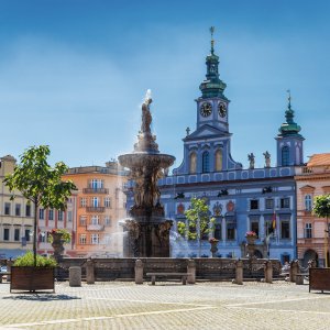 Rathaus und Marktplatz in Budweis